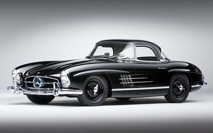 classic black Mercedes-Benz coupe, the front, 1957, beautiful car