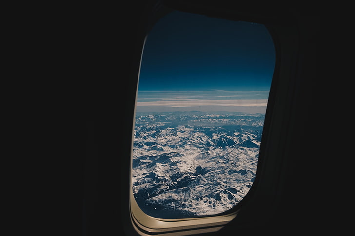 airplane, mountains, Flight, sky, clouds, window, air vehicle