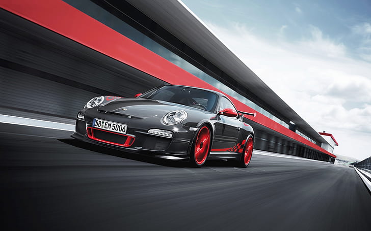 2011 Porsche 911 GT3 RS, gray and red coupe