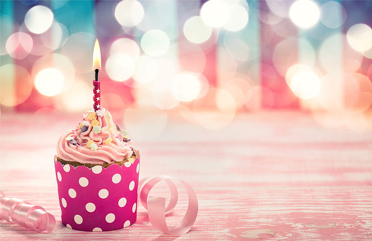 candles, cake, Happy Birthday, cupcake, celebration, decoration, HD wallpaper