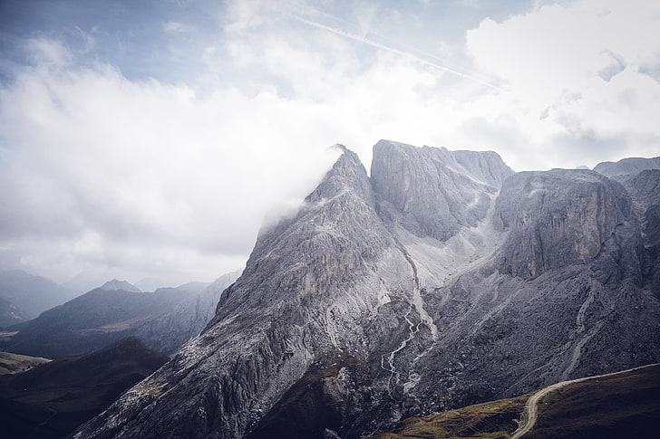 gray rock mountain, south tyrol, bolzano, mountains, clouds, nature, HD wallpaper