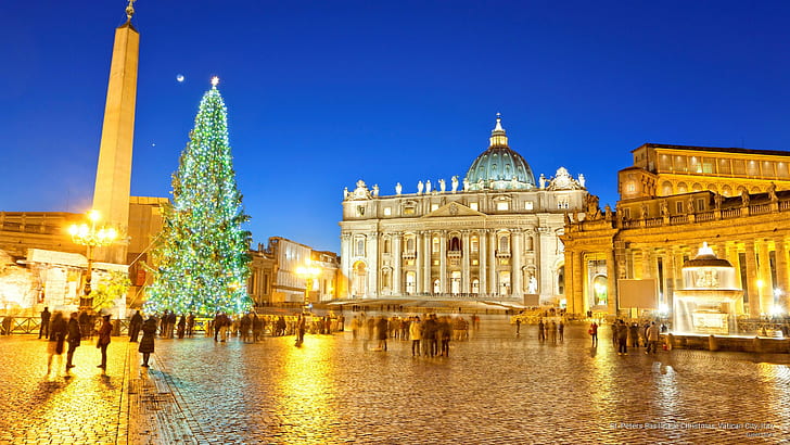 St. Peters Basilica at Christmas, Vatican City, Italy, Holidays, HD wallpaper