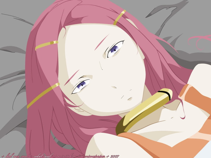 pink haired female anime character, eureka seven, anemone, girl