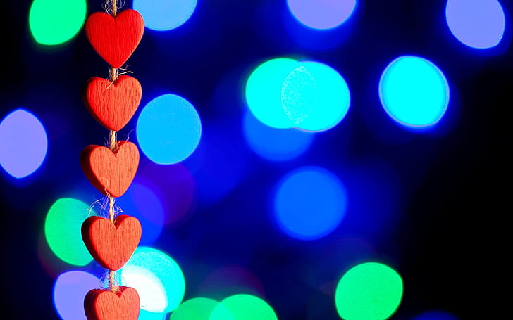 Red love heart, lights, bokeh, HD wallpaper