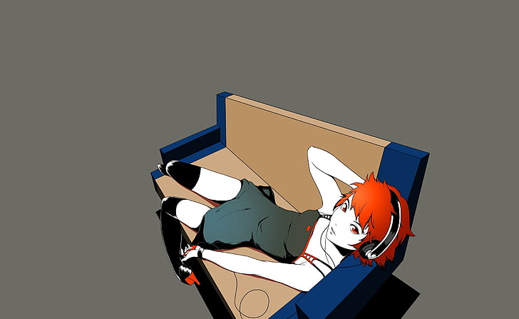 HD wallpaper: Girl Listening To Music Anime, woman lying on sofa wallpaper  | Wallpaper Flare