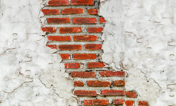 brown brick wall, cracked, texture, masonry, plaster, backgrounds