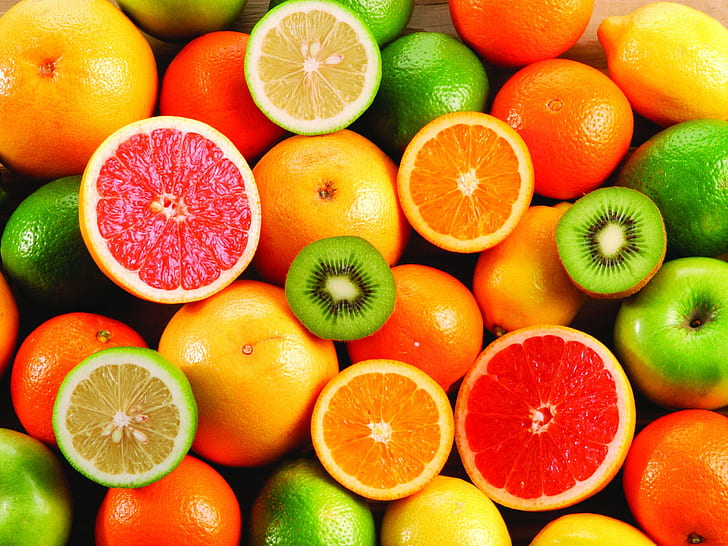 Delicious fruit, oranges and kiwi fruit