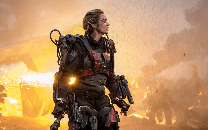 Emily Blunt, Edge of Tomorrow, female with guns movie poster, HD wallpaper