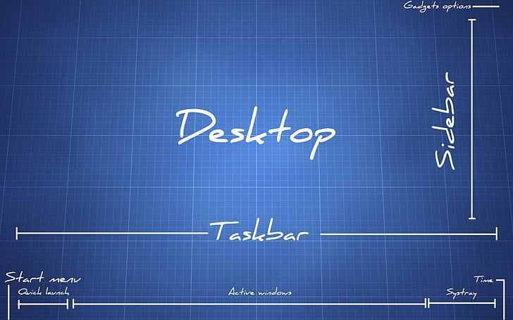 Desktop Layout, desktop side bar and task bar diagram, blueprint
