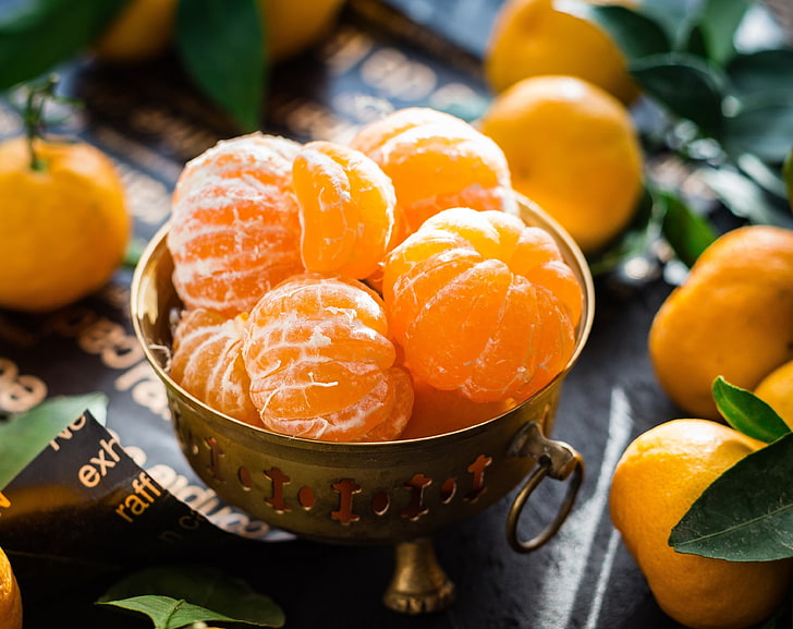 Mandarin Oranges Fruits, Food and Drink, Fresh, Sweet, Bowl, Tangerine, HD wallpaper