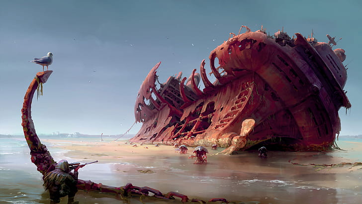 chains, snipers, crabs, video games, Fallout 4, concept art
