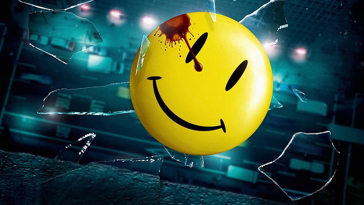 smiley emoji, Watchmen, broken glass, blood stains, falling, road, HD wallpaper