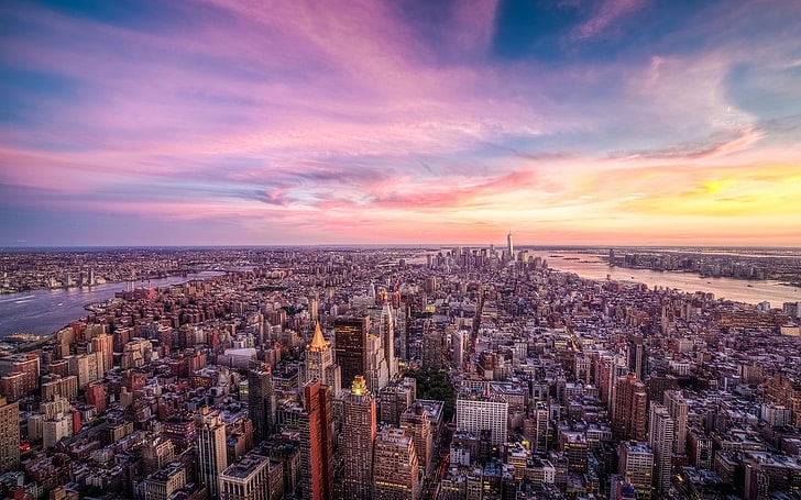 aerial photography of buildings, city, cityscape, New York City, HD wallpaper