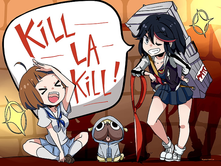 Kill la Kill, Matoi Ryuuko, Mankanshoku Mako, text, communication, HD wallpaper
