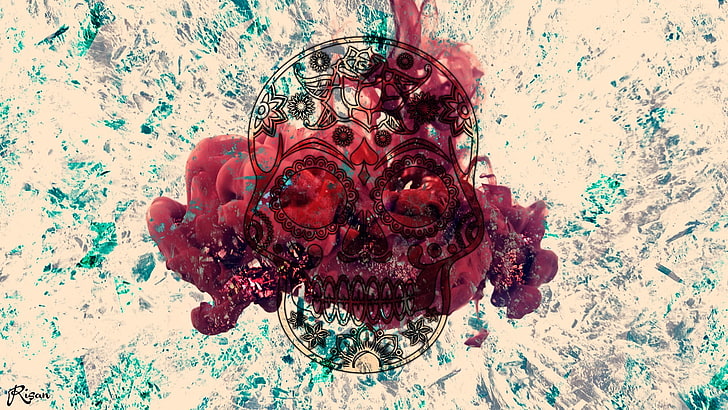 red and white skull wallpaper, abstract, smoke, texture, YouTube