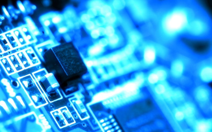 black circuit board, technology, microchip, blue, circuit boards