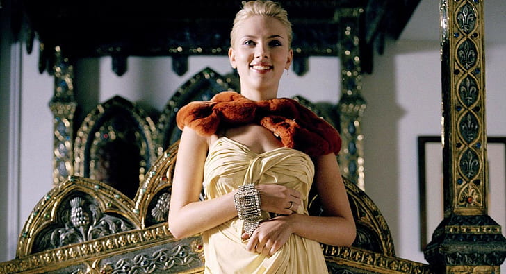 Scarlett Johansson, actress, blonde, women, yellow dress, strapless dress