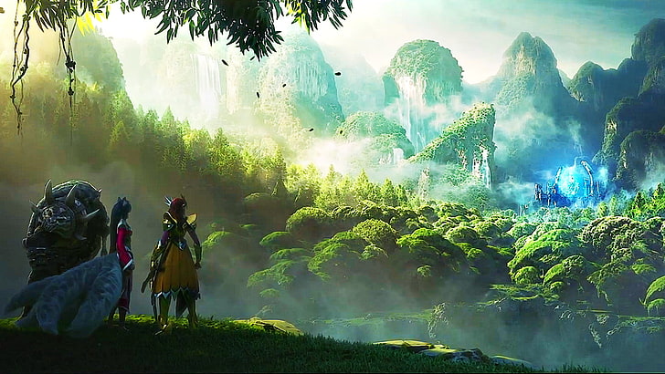 League Of Legends poster, illustration of warriors near forest, HD wallpaper