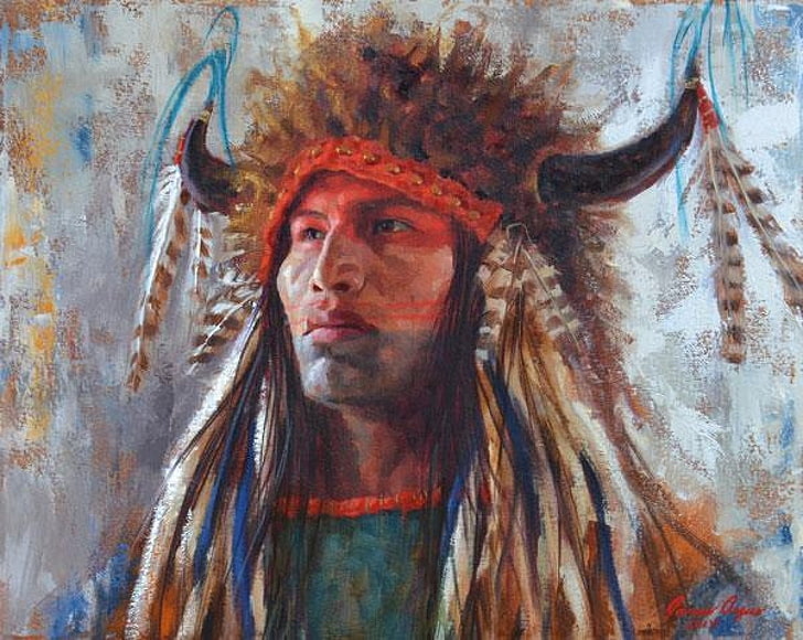 native American man painting, Native Americans, headdress, men