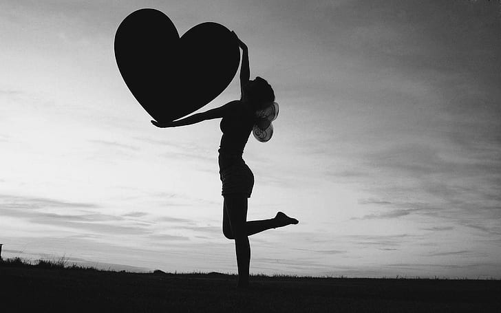 I ♥ You, heart, field, photography, girl, love, sweet, black and white, HD wallpaper