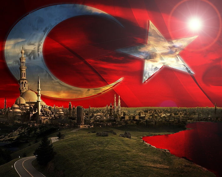 Turkey, Turkish, flag, architecture, sky, built structure, transportation, HD wallpaper