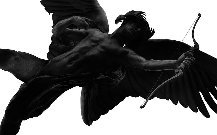 Statue BW Angel Wings HD, digital/artwork, HD wallpaper