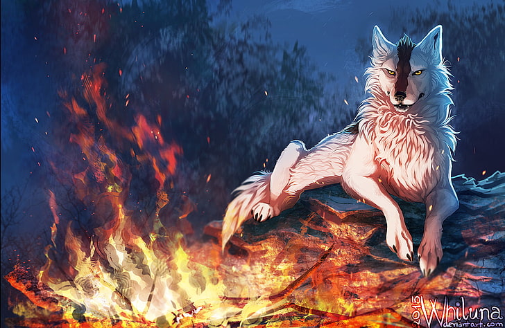 furry, Anthro, animals, wolf, nature, water, no people, burning