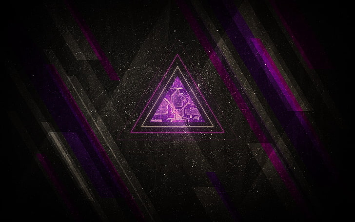 triangular pink logo, minimalism, triangle, lines, shades, glowing, HD wallpaper