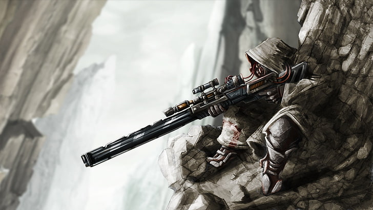 sniper anime illustration, sniper rifle, soldier, weapon, gun, HD wallpaper