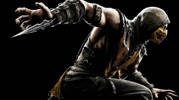Mortal Kombat X Scorpion, video games, Scorpion (character), black background