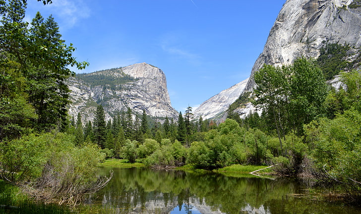 lake, Yosemite, forest, OSX, apple, 4k, 8k, mountains, 5k, HD wallpaper