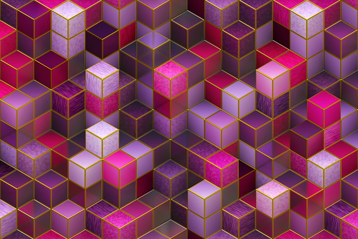 pink and purple 3D box pattern, cubes, colorful, shapes, backgrounds