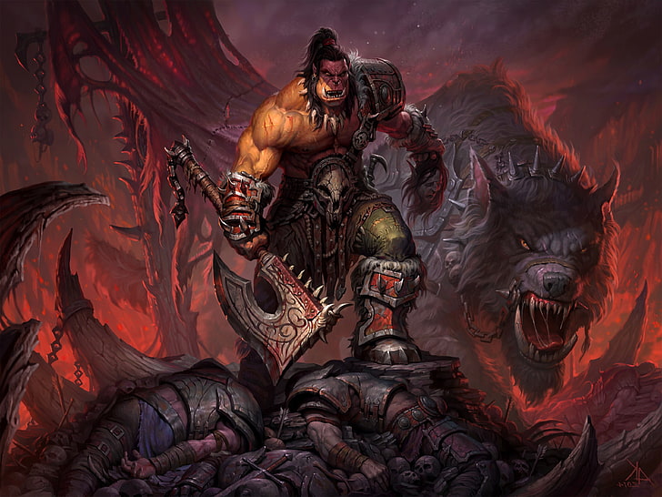 Axes, creature, Grommash Hellscream, Orcs, World Of Warcraft: Warlords Of Draenor