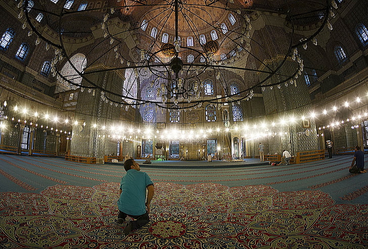 men's blue tee shirt, Yeni Camii, Istanbul, Turkey, Turkish, Islamic architecture