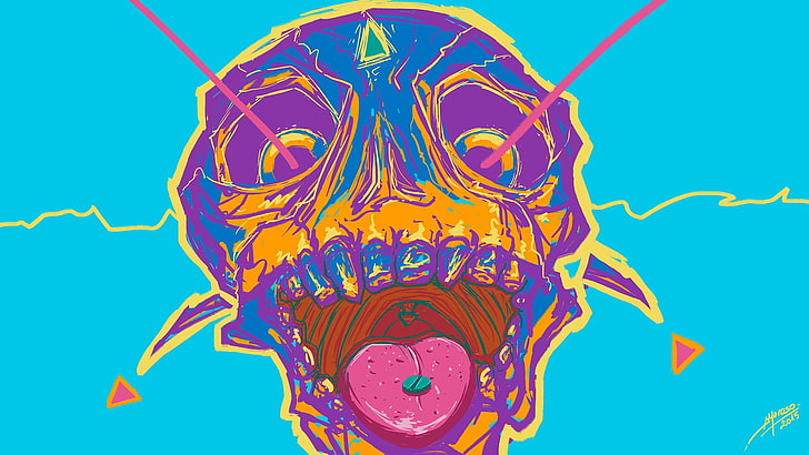 psychedelic, artwork, skull, creativity, art and craft, blue, HD wallpaper