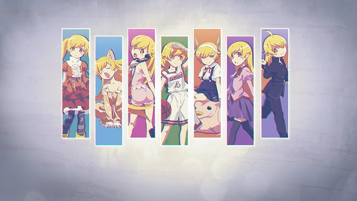anime, anime girls, Monogatari Series, Oshino Shinobu, multi colored, HD wallpaper