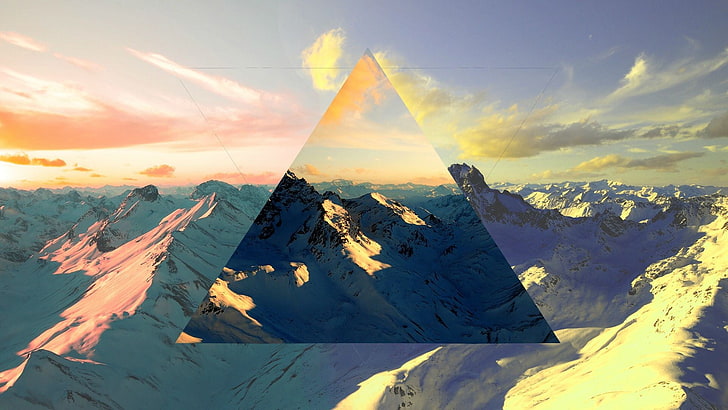 white snow-covered mountain, polyscape, abstract, nature, mountains
