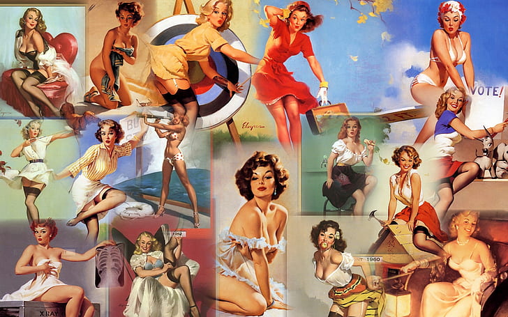 elvgrencollage001 collage elvgren Pin up pinup HD, abstract, HD wallpaper