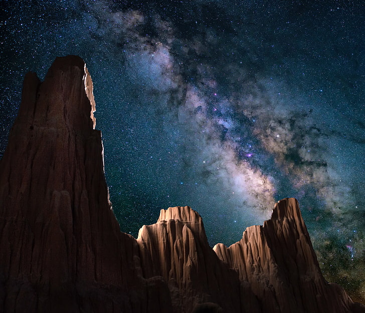 Night, 4K, Nevada, Cathedral Gorge State Park, Starry sky, Rocks