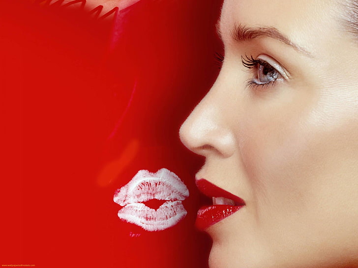 Dannii Minogue Side Face, women's red lips, Female celebrities