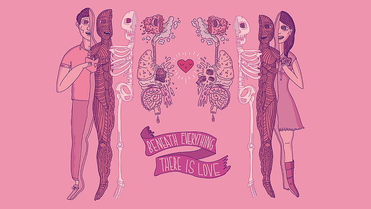 Pink Love Heart HD, beneath everything there is love illustration