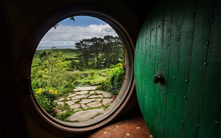 Bag End, door, nature, The Hobbit, The Lord Of The Rings, The Shire