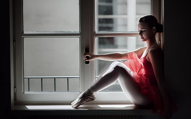 Ballerina sit at window side, HD wallpaper