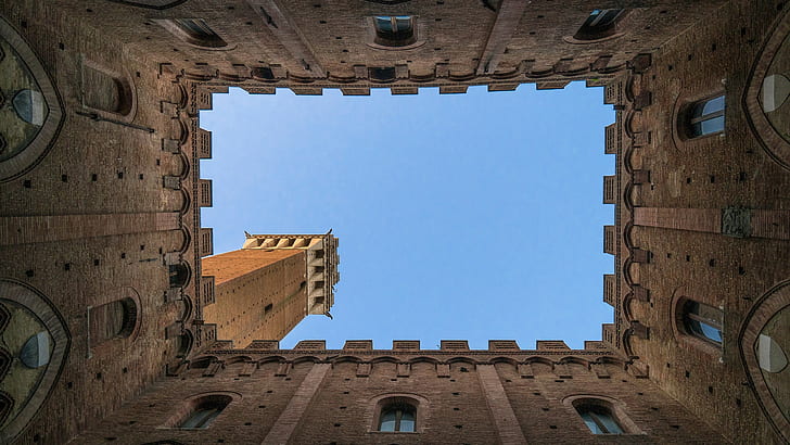 Mangia Tower, Campo Square, Piazza del Campo, Italy, Siena, HD wallpaper