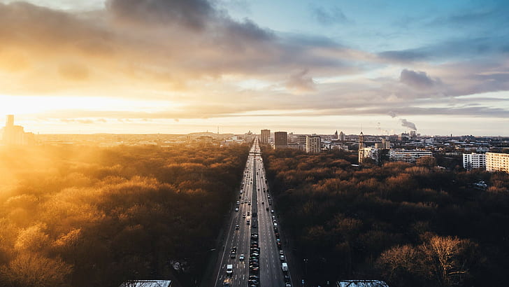 Germany, cityscape, forest, road, berlin