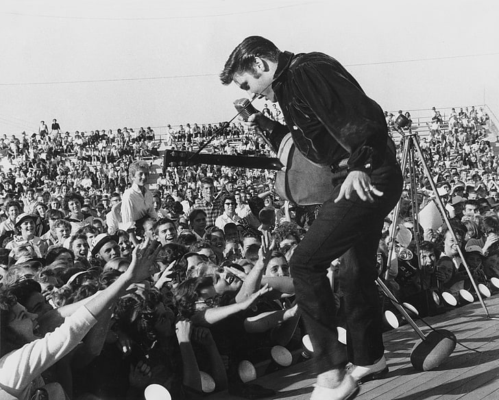 Elvis Presley, music, Wallpaper, scene, guitar, dance, microphone, HD wallpaper
