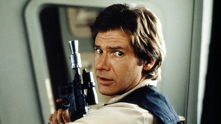 Star Wars, science fiction, gun, Han Solo, Harrison Ford, headshot, HD wallpaper