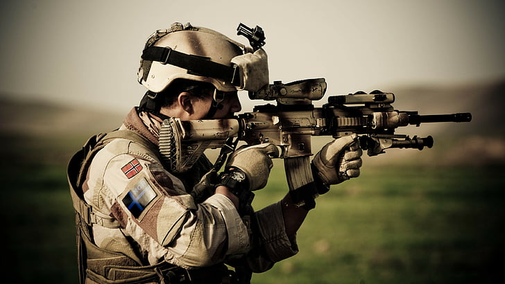 soldier holding gun, HK416, Heckler & Koch, Norwegian Army, HD wallpaper
