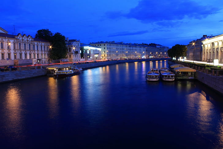 River Fontanka, Russia, Peter, St. Petersburg, Night, lights, HD wallpaper