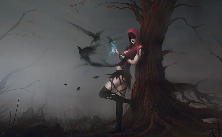 female character and three black ravens walllpaper, Dragon Age